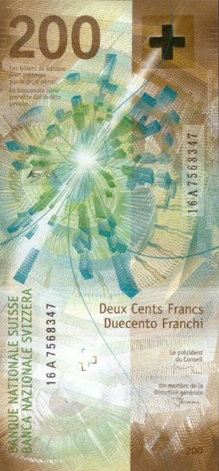 Switzerland 200 Francs 2018 (2016) First A Series P - Unc