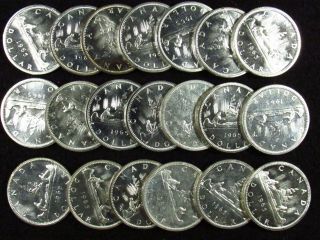1965 Canadian Silver Dollars Bu/pl 20 Coin Full Roll 80 Silver