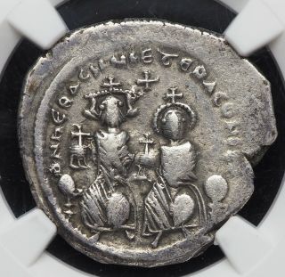 Heraclius,  With Heraclius Constantine.  610 - 641.  Ar Hexagram,  Ngc Vf