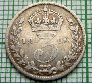 Great Britain Queen Victoria 1900 3 Pence Threepence,  Silver