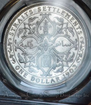 Straits Settlements $1 Dollar 1903 MS61 PCGS silver KM 33 Proof Like Incuse B 3