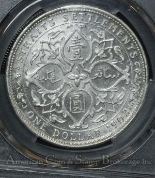 Straits Settlements $1 Dollar 1903 MS61 PCGS silver KM 33 Proof Like Incuse B 5