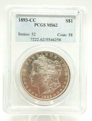 1893 - Cc Morgan Silver Dollar Rare Ms62 Pcgs Certified Carson City A1