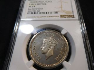 K32 India British 1945 (b) Rupee Early Restrike Ngc Pf - 65 Finest Known Cameo Obv.