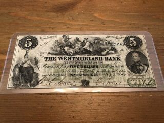1861 Westmorland Bank $5 Moncton Nb Jones Signature