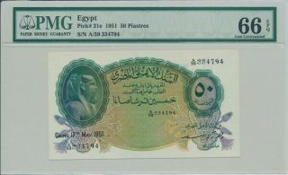 National Bank Of Egypt Egypt 50 Piastres 1951 Pmg 66epq