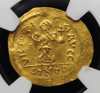 Maurice Tiberius Gold Tremissis,  AD 582 - 602,  NGC Ch XF 2