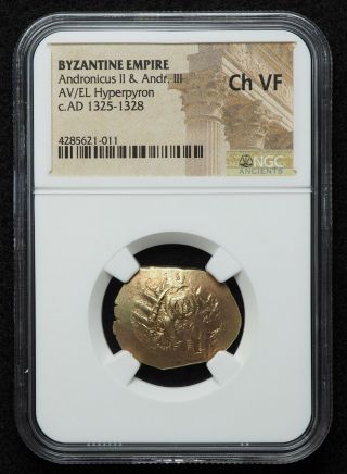 Andronicus II Palaeologus,  x/ Andronicus III 1282 - 1328.  Gold/Electrum,  NGC Ch VF 2
