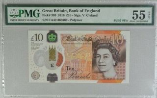 Bank Of England Great Britain 10 Pounds 2016 Solid S/no 666666 Pmg 55epq