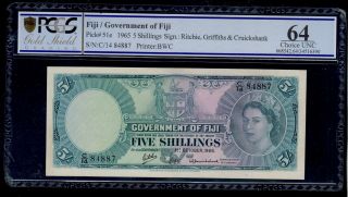 Fiji 5 Shillings 1965 Pick 51e Pcgs 64 Choice Unc.