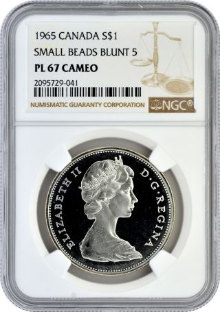 1965 S$1 Canada Silver Dollar Small Beads Blunt 5 Ngc Pl 67 Cameo