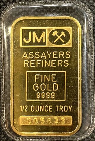 Johnson Matthey Gold Bar 1/2 Oz.  9999 Ultra Rare Jm Flat Back Bar