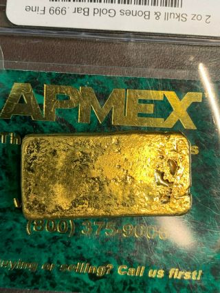 APMEX 2 oz Skull and Bones Gold Bar.  999 Fine 2
