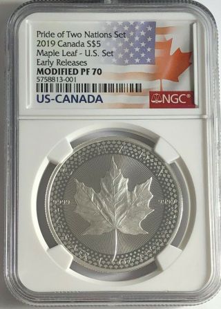 2019 $5 Silver Pride Of Two Nations Canada Ngc Pf70 Er Canadian Modified Proof