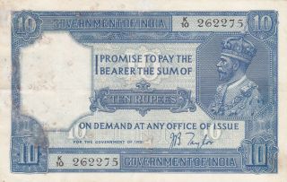 10 Rupees Vg - Fine Banknote From British India 1917 Pick - 7b Sign:taylor Extra Rar