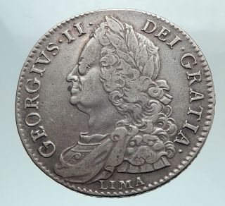 1746 Great Britain Uk George Ii Spanish Silver 1/2 Lima Crown Coin I80345