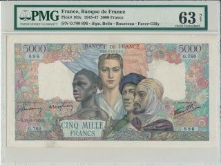 Banque De France France 5000 Francs 1945 Pmg 63net