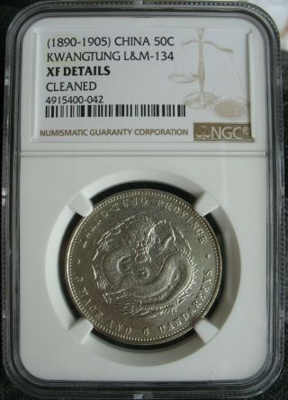 1890 - 1905 China Kwangtung 50 Cents Ngc Xf - Details L&m - 134
