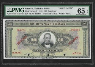 Greece,  1000 Drachmai 1926 Specimen,  65epq Unc,  Pitidis 89b