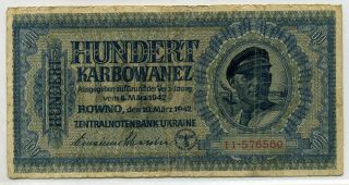 Ukraine Central Bank 10.  3.  1942 100 Karbowanez (pick 55)
