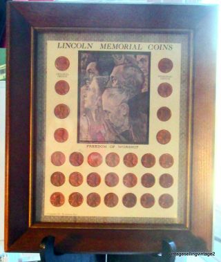 1974 Kennedy Lincoln Memorial Coins Freedom Of Worship Pennies Framed ^