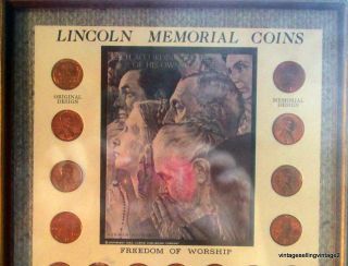 1974 Kennedy Lincoln Memorial Coins Freedom of Worship Pennies Framed ^ 2