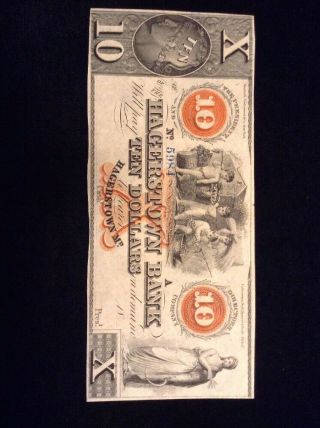 Obsolete Currency $10 Hagerstown,  Md Bank Note