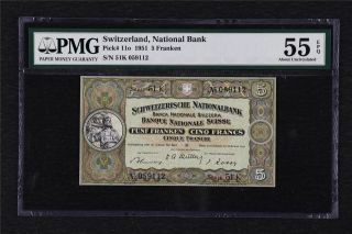 1951 Switzerland National Bank 5 Franken Pick 11o Pmg 55 Epq About Unc