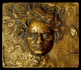 Antique C1910 Franz Stiasny,  Beethoven Bronze Relief Portrait Plaque Medal