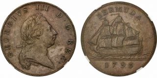 Bermuda.  George Iii.  1793 Cu Penny.  Ngc Au58bn.  Km 5.