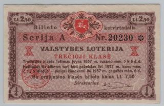 Lithuania Valstybes Lottery Ticket 1937 10 - 3 Lietuva
