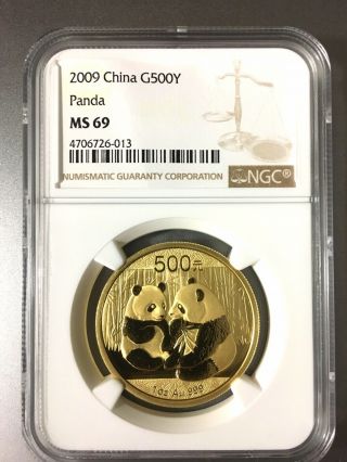 2009 China 1 Oz Gold Panda 500 Yuan Ngc Ms - 69