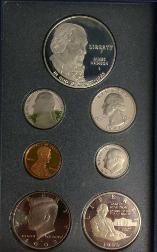 1993 United States Proof Prestige Set - 7 Coins,  Bill of Rights Silver $1 4