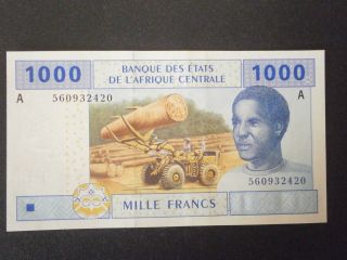 1000 Cfa Franc Banknote Central African States Letter A Gabon Unc 2002