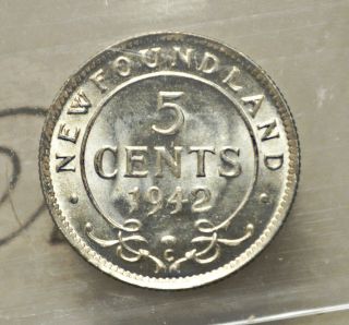 1942 - c Newfoundland 5 cents ICCS graded MS - 64 3