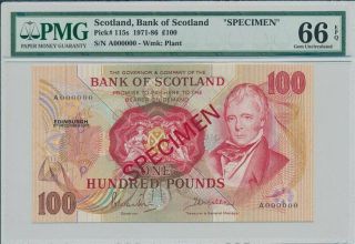 Bank Of Scotland Scotland 100 Pounds 1971 Specimen Pmg 66epq