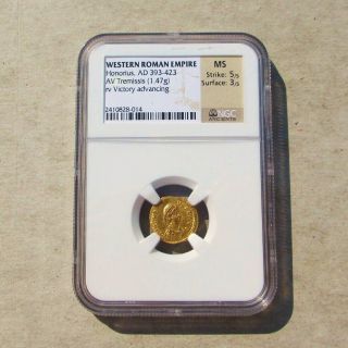 ROMAN EMPIRE HONORIUS GOLD 1 TREMISSIS COIN S 20945 NGC MS 5/5 - 3/5 3
