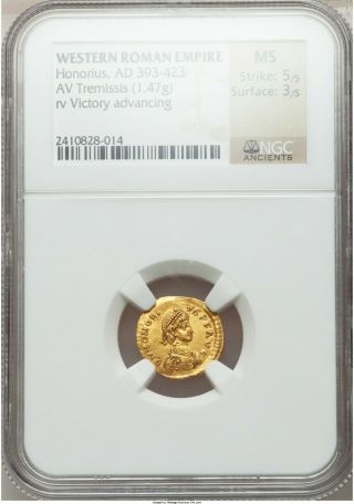 ROMAN EMPIRE HONORIUS GOLD 1 TREMISSIS COIN S 20945 NGC MS 5/5 - 3/5 7