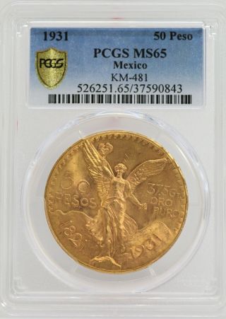 1931 Mexico 50 Pesos Gold Oro Pcgs Ms65 Certified Coin Mexican Moneda - Jc842