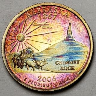 2006 - S Nebraska State Silver Proof Lustrous Quarter With Unique Color Toning