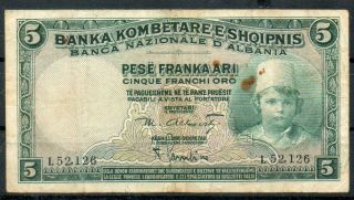 Albania Banknote 1926,  5 Fr. ,