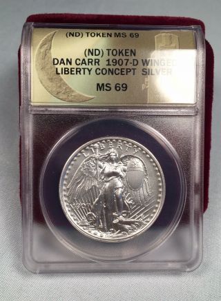 Daniel Carr 1907 - D Winged Liberty.  999 1 Oz Silver Dollar Most Rare Winged Ms69