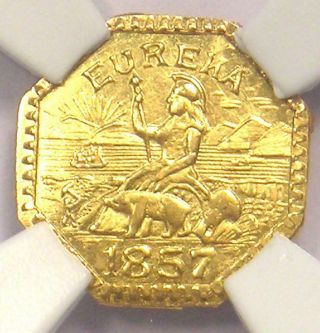 1857 Arms Of California Wreath Pioneer Gold Token Piece.  Ngc Ms66 - Rare Variety