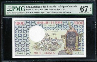 Chad 1000 1,  000 Francs Nd 1978 P 3 C Gem Unc Pmg 67 Epq Highest