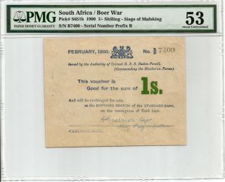 South Africa: Boer War Mafeking Siege 1 Shilling Prefix B.  P S651b Pmg 53