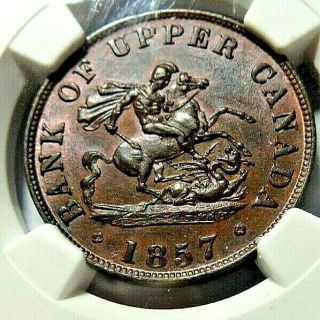 1857 - - " Bank Of Upper Canada " - Pc - 5d - 1/2p - Ngc Ms - 63 - Nr