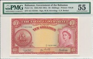 Government Of Bahamas Bahamas 10 Shillings 1936 Great Embossing Pmg 55