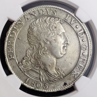 1805,  Kingdom Of Naples,  Ferdinand Iv.  Large Silver 120 Grana Coin.  Ngc Au - 58