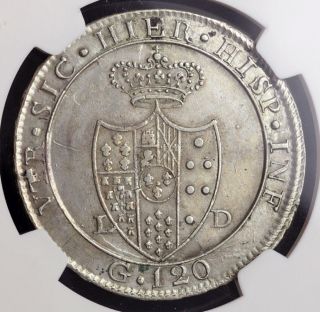 1805,  Kingdom of Naples,  Ferdinand IV.  Large Silver 120 Grana Coin.  NGC AU - 58 2