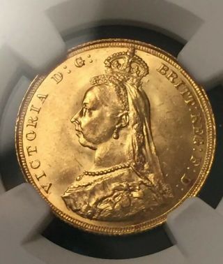 1887 NGC MS 63 Jubilee Queen Victoria Sovereign.  2354 oz.  7.  99 Grams.  Luster, 3